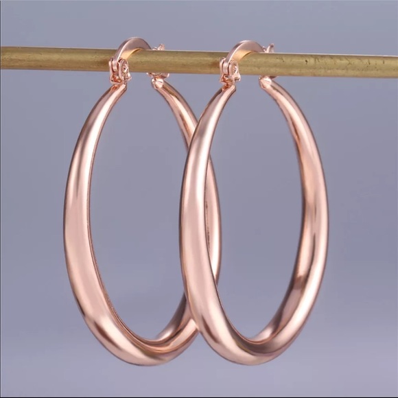New Women’s Rose Gold Plated Round Hoop Earrings - Picture 2 of 2